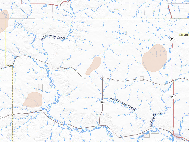 Radar-estimated hail-size map of the storm over Outlook, MT on Jul 2, 2026