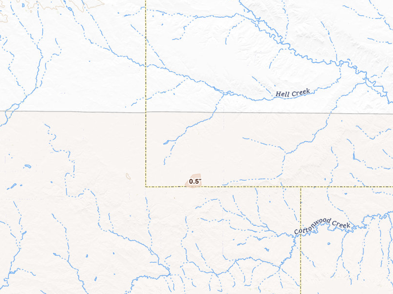 Radar-estimated hail-size map of the storm over Peerless, MT on Jul 8, 2026