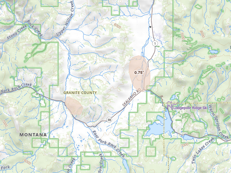 Radar-estimated hail-size map of the storm over Philipsburg, MT on Sep 2, 2026