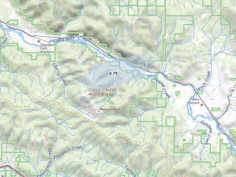 NEXRAD radar-signature map of the hail storm over Plains, MT on May 28, 2026
