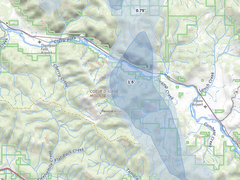 NEXRAD radar-signature map of the hail storm over Plains, MT on May 29, 2026