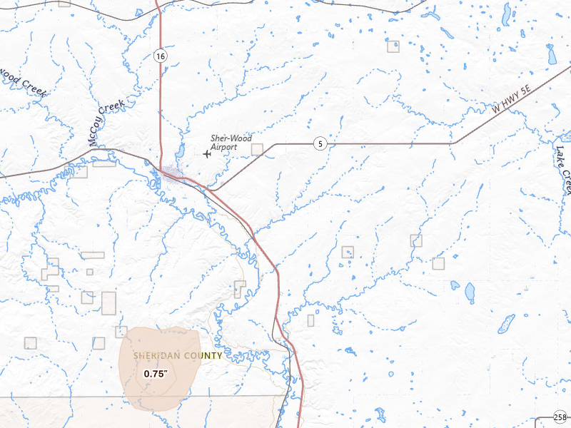 Radar-estimated hail-size map of the storm over Plentywood, MT on Jun 9, 2026