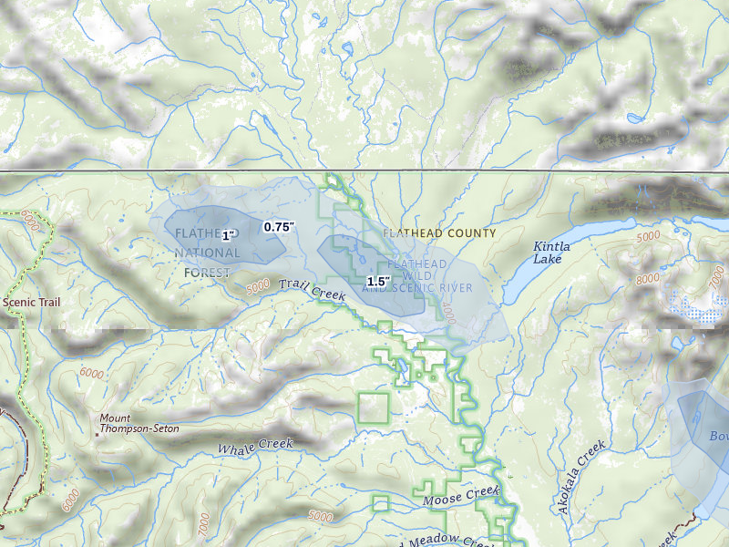NEXRAD radar-signature map of the hail storm over Polebridge, MT on May 27, 2026