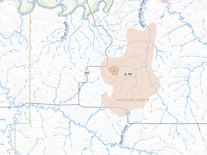 Radar-estimated hail-size map of the storm over Poplar, MT