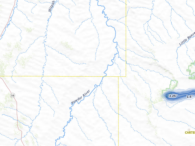 NEXRAD radar-signature map of the hail storm over Powderville, MT on Jun 7, 2026