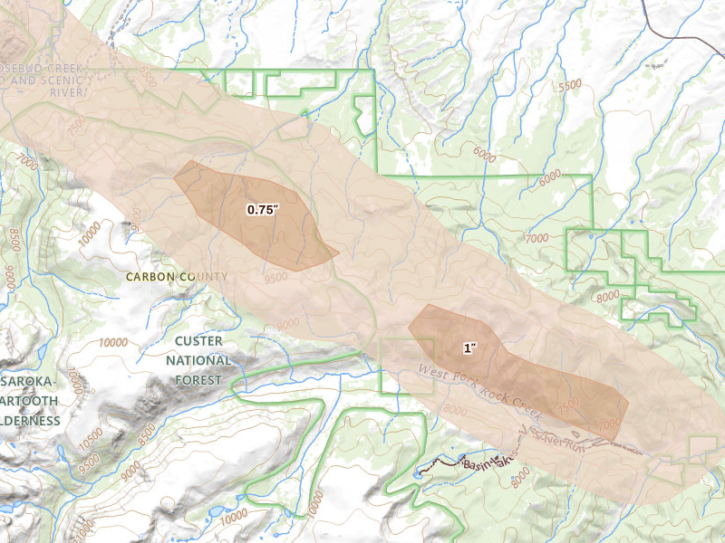 Radar-estimated hail-size map of the storm over Red Lodge, MT