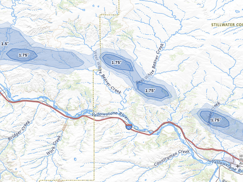 NEXRAD radar-signature map of the hail storm over Reed Point, MT on Jul 25, 2026
