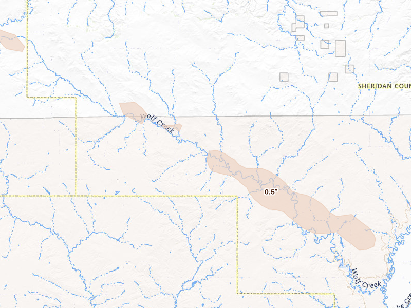 Radar-estimated hail-size map of the storm over Reserve, MT on Aug 9, 2026