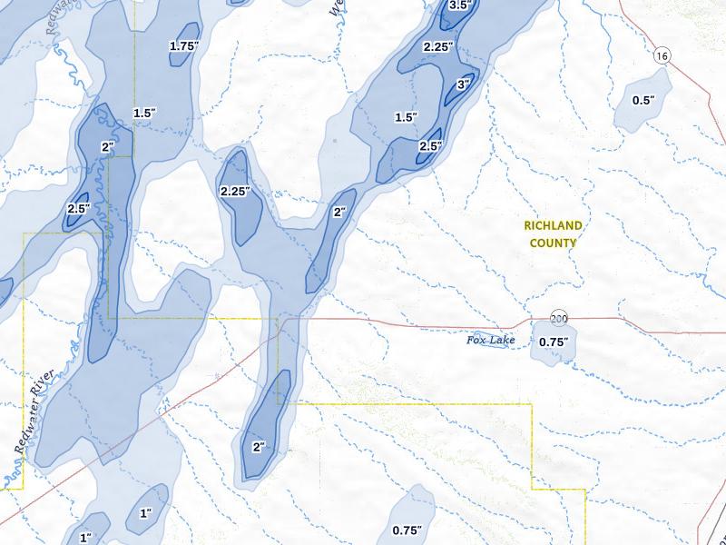 NEXRAD radar-signature map of the hail storm over Richey, MT on Jun 6, 2026