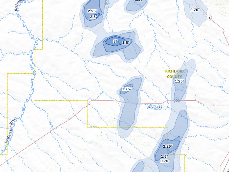 NEXRAD radar-signature map of the hail storm over Richey, MT on Jun 27, 2026