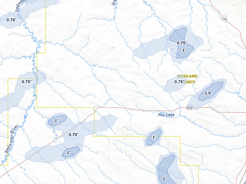 NEXRAD radar-signature map of the hail over Richey, MT
