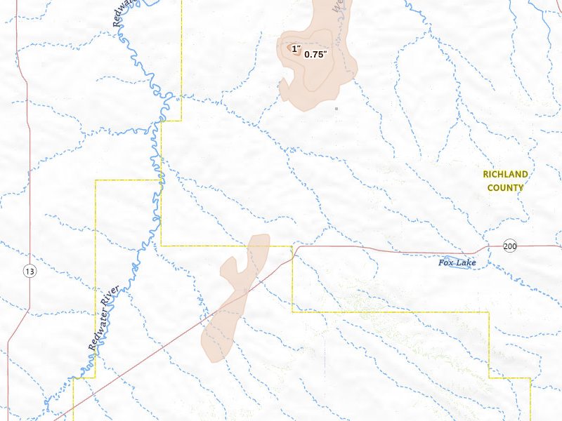 Radar-estimated hail-size map of the storm over Richey, MT