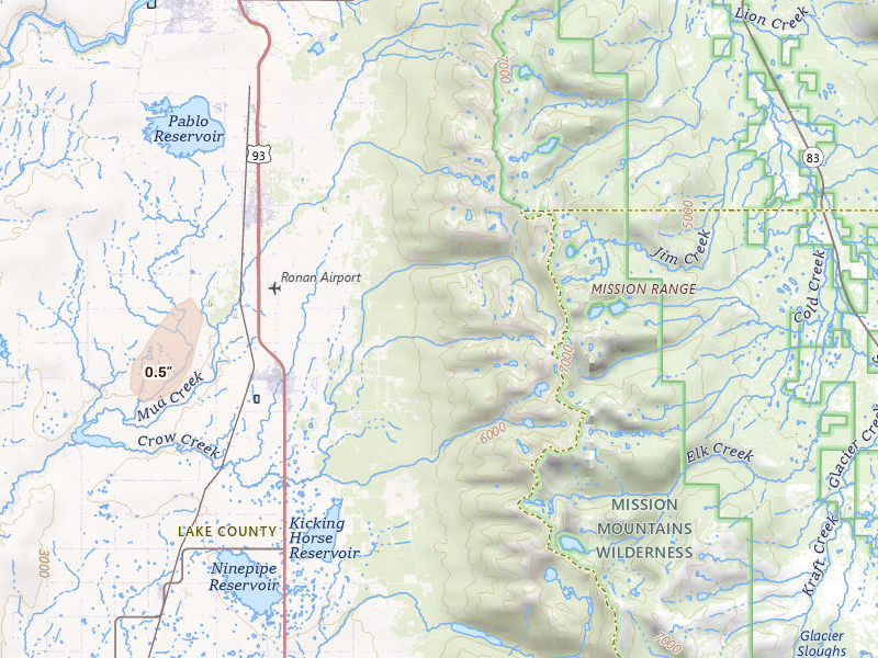 Radar-estimated hail-size map of the storm over Ronan, MT on Jul 17, 2026