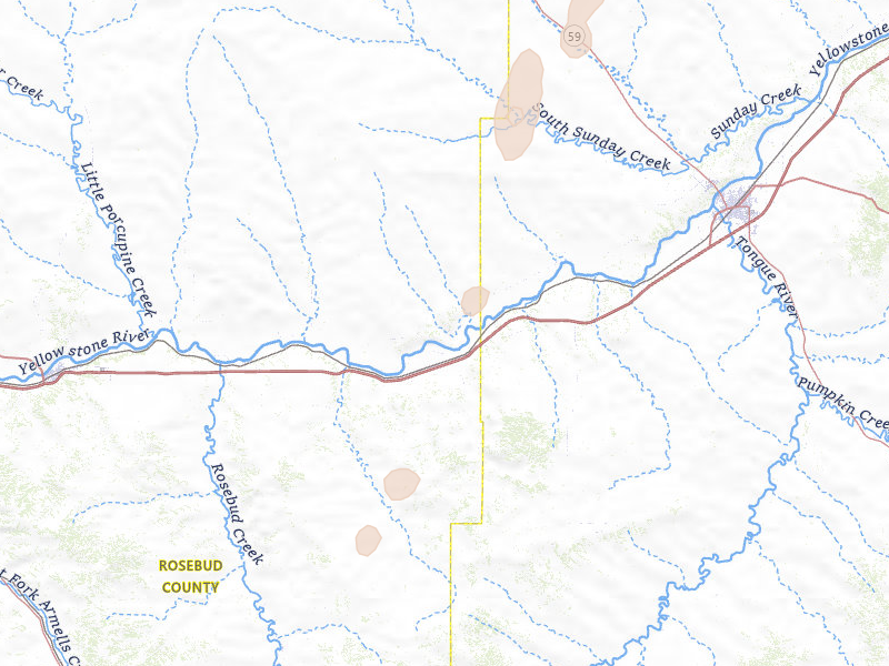 Radar-estimated hail-size map of the storm over Rosebud, MT on Jun 27, 2026
