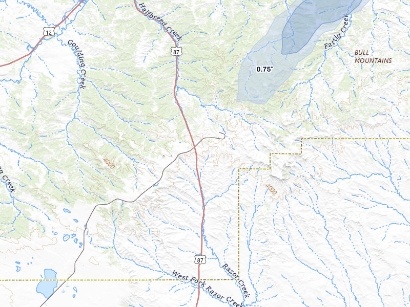 NEXRAD radar-signature map of the hail storm over Roundup, MT on Jun 7, 2026