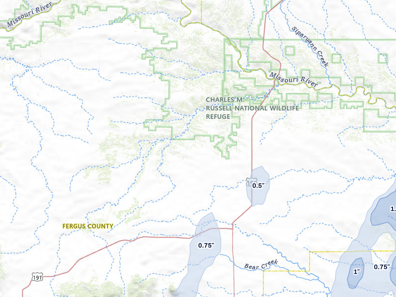 NEXRAD radar-signature map of the hail storm over Roy, MT on May 13, 2026
