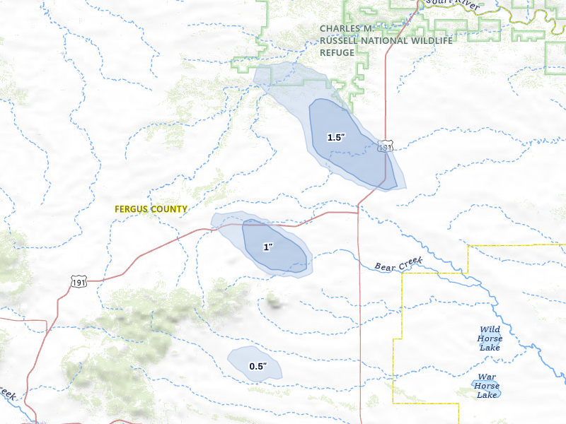 NEXRAD radar-signature map of the hail storm over Roy, MT on Aug 18, 2026