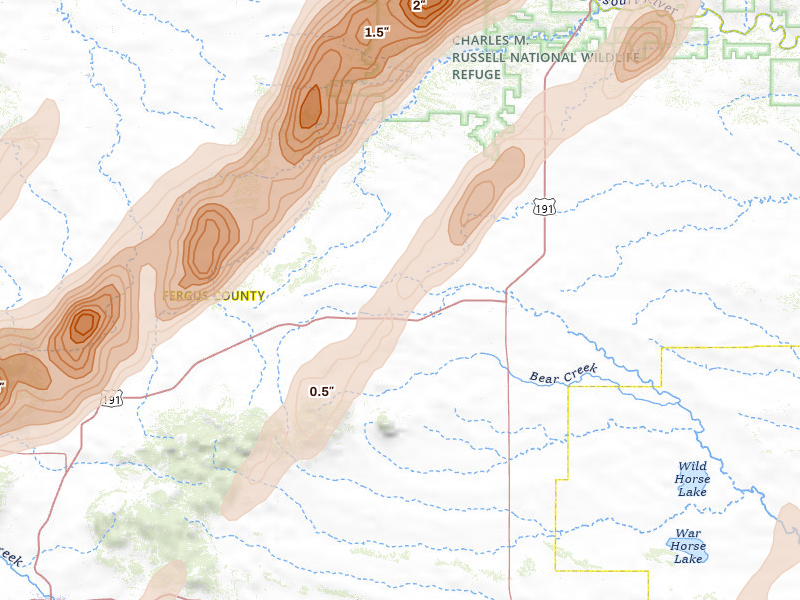 Radar-estimated hail-size map of the storm over Roy, MT