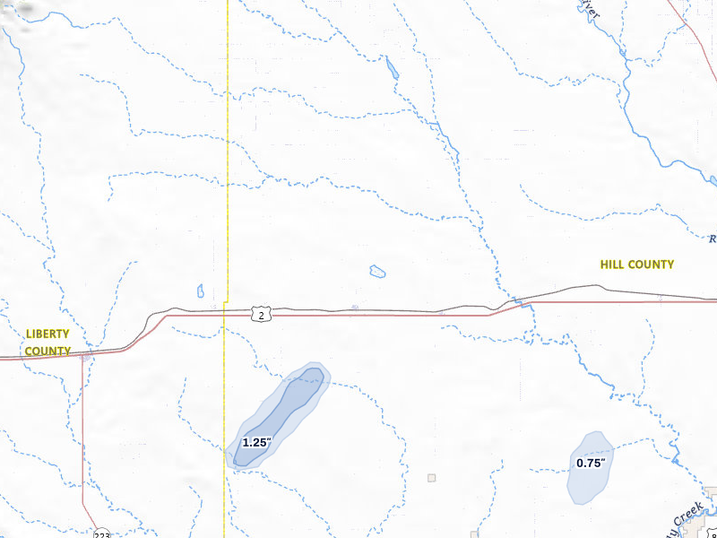 NEXRAD radar-signature map of the hail storm over Rudyard, MT on May 13, 2026