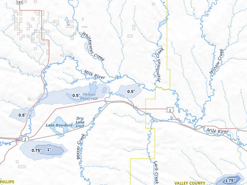 NEXRAD radar-signature map of the hail storm over Saco, MT on Jul 8, 2026