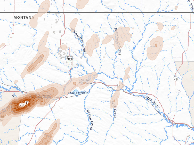 Radar-estimated hail-size map of the storm over Saco, MT