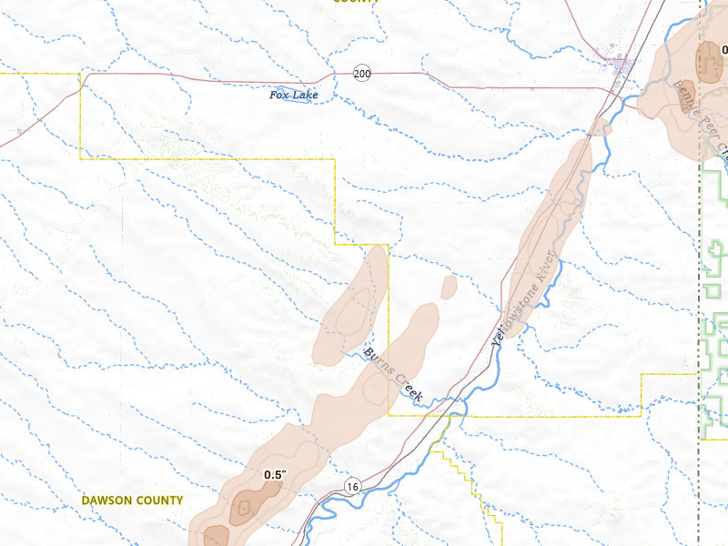Radar-estimated hail-size map of the storm over Savage, MT on Jun 7, 2026