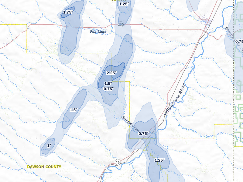 NEXRAD radar-signature map of the hail storm over Savage, MT on Jun 27, 2026