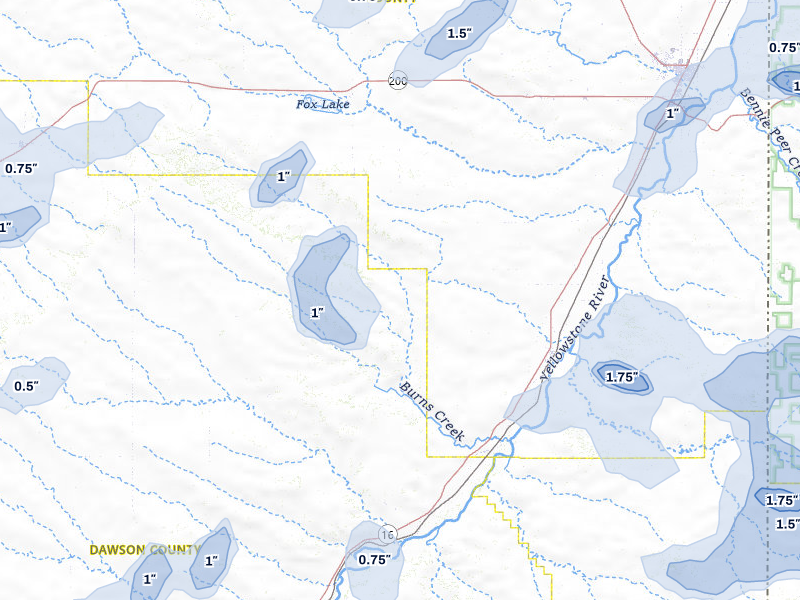 NEXRAD radar-signature map of the hail over Savage, MT
