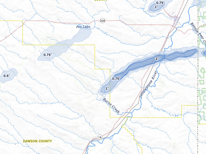 NEXRAD radar-signature map of the hail storm over Savage, MT on Jul 5, 2026