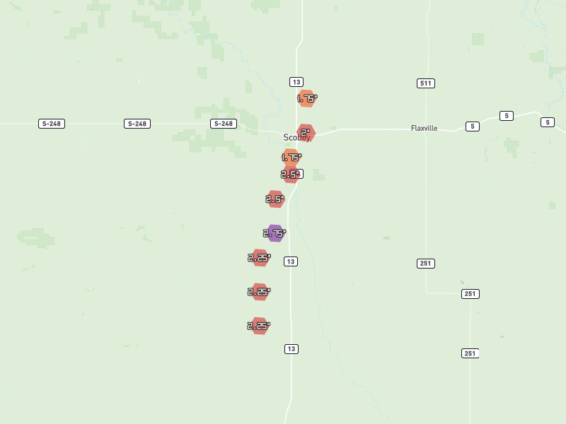Hail map of Scobey, MT on Jun 27, 2026, hail up to 2.75"