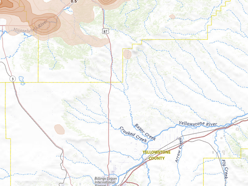 Radar-estimated hail-size map of the storm over Shepherd, MT on Jul 16, 2026