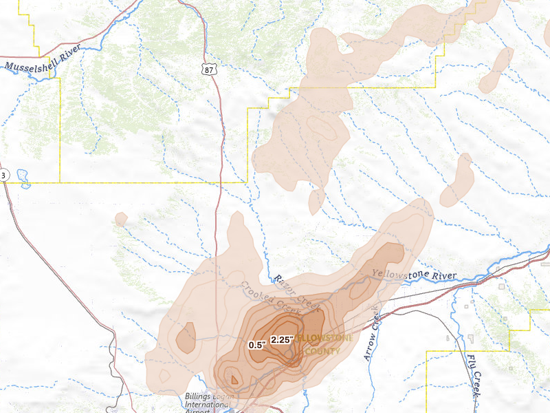 Radar-estimated hail-size map of the storm over Shepherd, MT