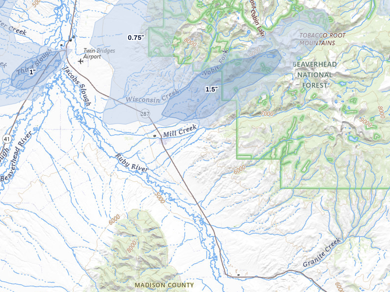 NEXRAD radar-signature map of the hail over Sheridan, MT