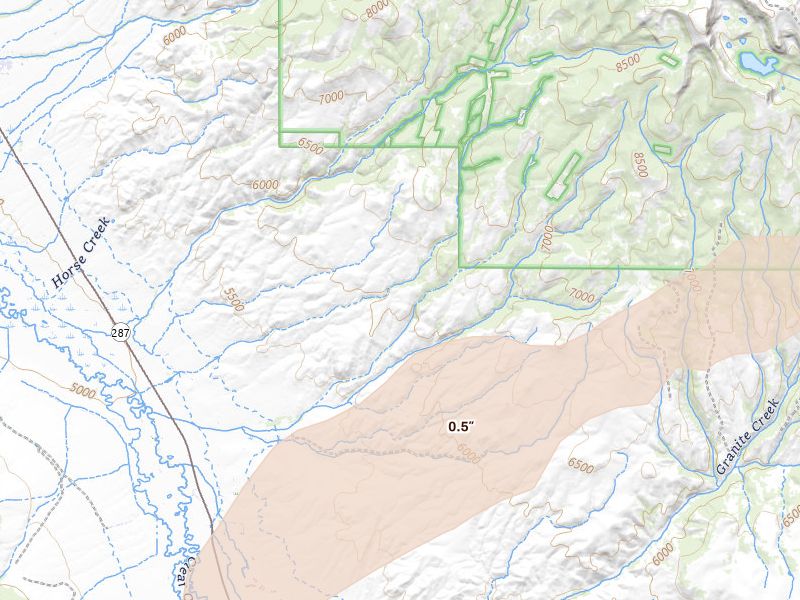 Radar-estimated hail-size map of the storm over Sheridan, MT on Aug 23, 2026