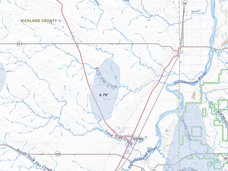 NEXRAD radar-signature map of the hail storm over Sidney, MT on Jun 27, 2026