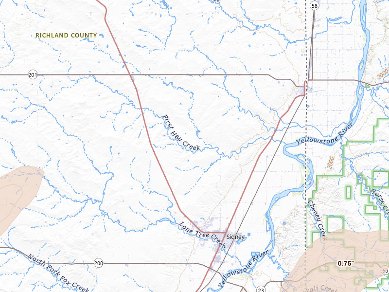 Radar-estimated hail-size map of the storm over Sidney, MT on Jul 2, 2026