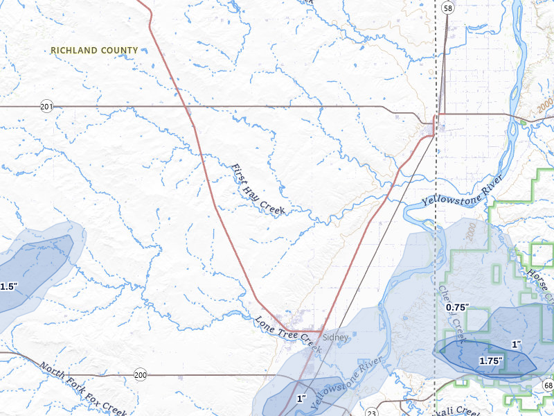 NEXRAD radar-signature map of the hail over Sidney, MT