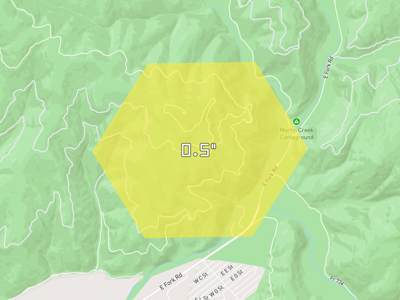 Hail map of Sula, MT on Jul 8, 2026, hail up to 0.5"