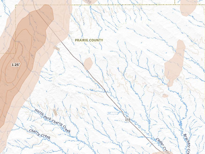 Radar-estimated hail-size map of the storm over Terry, MT on Sep 2, 2026