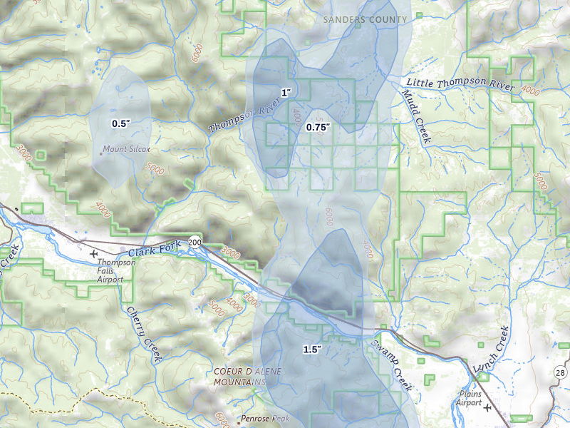 NEXRAD radar-signature map of the hail storm over Thompson Falls, MT on May 29, 2026