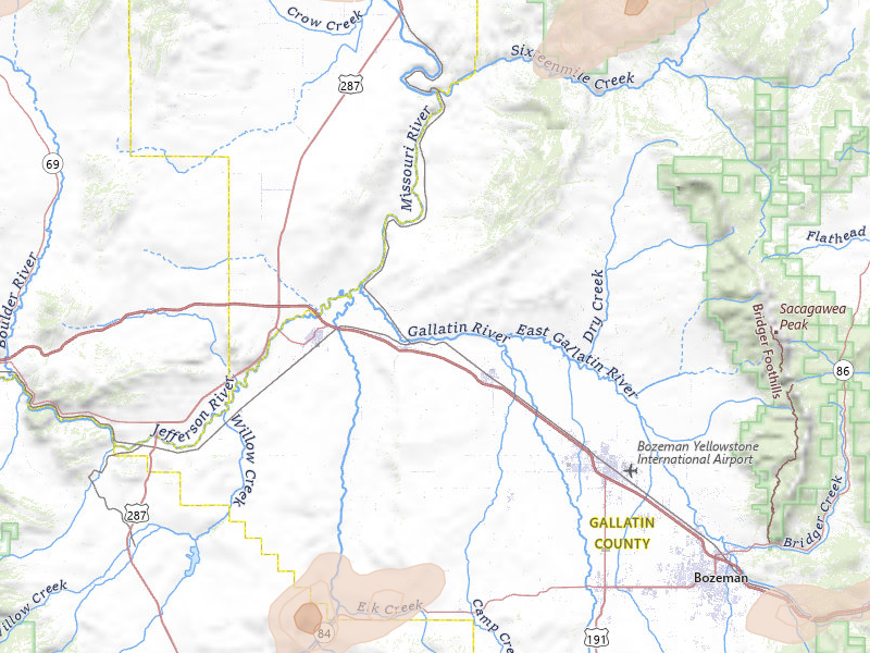 Radar-estimated hail-size map of the storm over Three Forks, MT on Jul 25, 2026