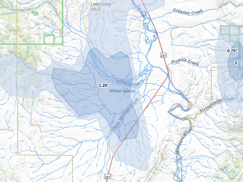 NEXRAD radar-signature map of the hail storm over Toston, MT on May 28, 2026