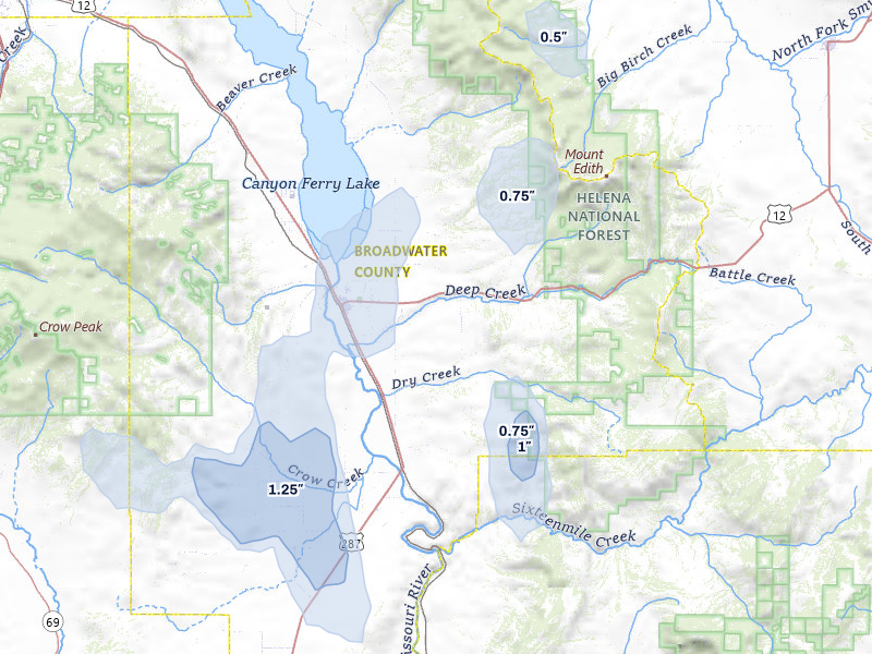 NEXRAD radar-signature map of the hail storm over Townsend, MT on May 28, 2026