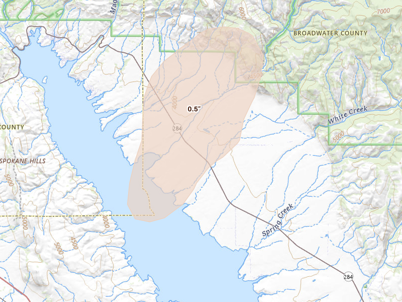 Radar-estimated hail-size map of the storm over Townsend, MT on Aug 29, 2026