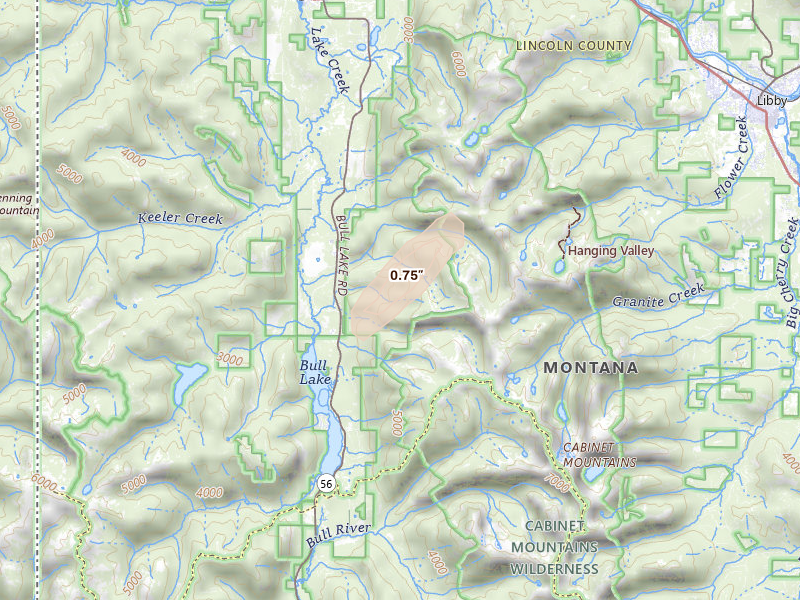 Radar-estimated hail-size map of the storm over Troy, MT