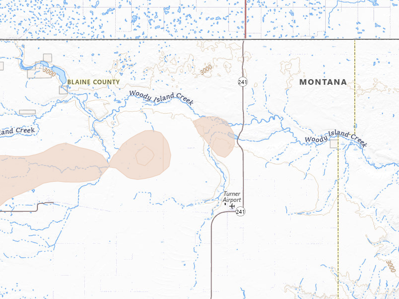 Radar-estimated hail-size map of the storm over Turner, MT on Aug 23, 2026