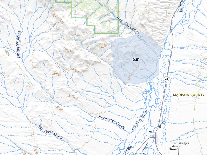 NEXRAD radar-signature map of the hail storm over Twin Bridges, MT on May 13, 2026