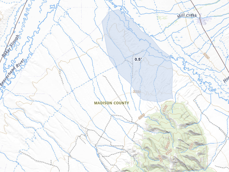 NEXRAD radar-signature map of the hail storm over Twin Bridges, MT on Jul 1, 2026
