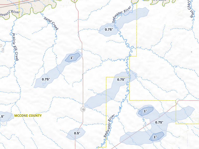 NEXRAD radar-signature map of the hail storm over Vida, MT on Jul 2, 2026