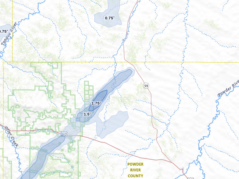 NEXRAD radar-signature map of the hail storm over Volborg, MT on Jun 1, 2026